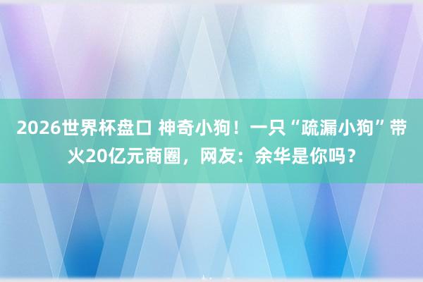 2026世界杯盘口 神奇小狗!一只“疏漏小狗”带火20亿元商圈,网友:余华是你吗?