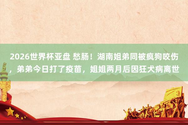 2026世界杯亚盘 愁肠！湖南姐弟同被疯狗咬伤，弟弟今日打了疫苗，姐姐两月后因狂犬病离世