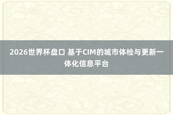 2026世界杯盘口 基于CIM的城市体检与更新一体化信息平台