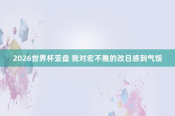 2026世界杯亚盘 我对宏不雅的改日感到气馁