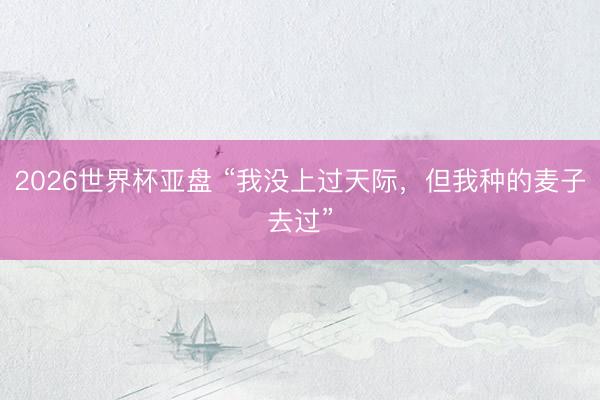 2026世界杯亚盘 “我没上过天际,但我种的麦子去过”