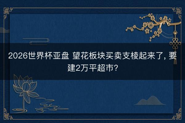 2026世界杯亚盘 望花板块买卖支棱起来了， 要建2万平超市?